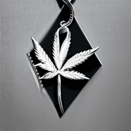 AI generated: Envision a striking sterling silver pendant meticulously designed to resemble a cannabis plant, capt...