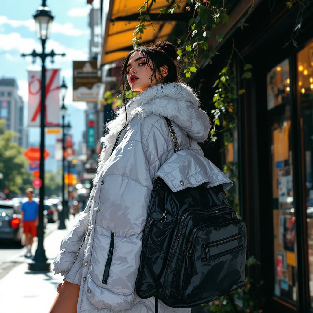 AI generated: lookbook exterior luxury fashion in the streets of sunny vancouver::1 balenciaga, loewe, raf simons:...