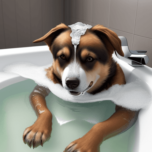 AI generated: Hund weigert sich in die Wanne zu steigen