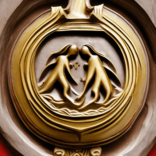 AI generated: A religious emblem shaped as a shield of two people in a warm embrace.