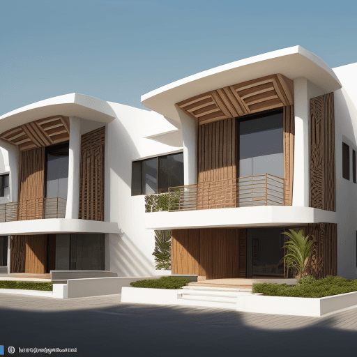 AI generated: Stylish modern building with smooth facade lines design in African patterns:: ultra modern::1 tropic...