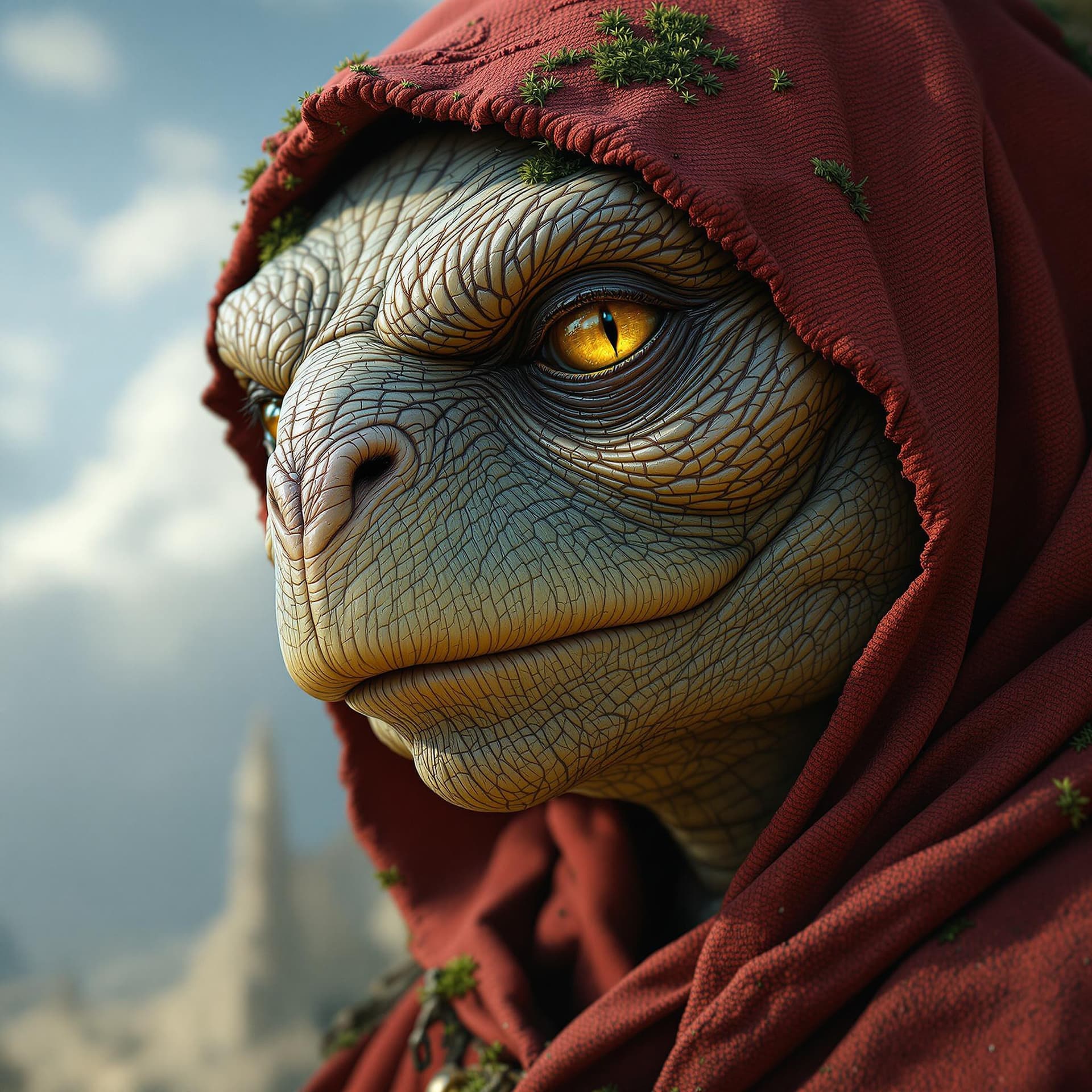 AI generated: ultra realistic photo, fantasy character portrait, male elderly anamorphic tortoise face!, hyper rea...