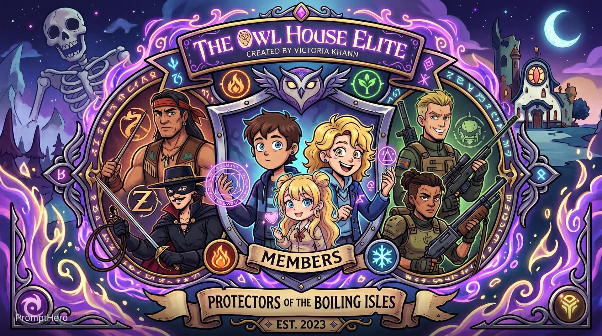 AI generated: The Owl House Elite logo, created by Victoria Khann, featuring a teenage boy Peter Pinkerton with a ...