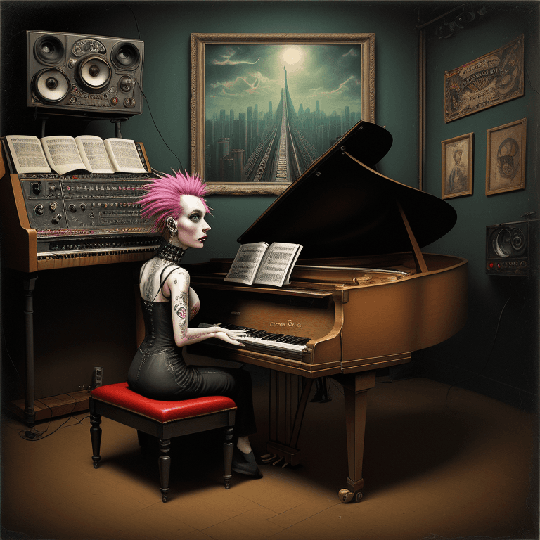 AI generated: music Album cover picture, punk, surreal art, oil picture, radio broadcast, piano, organ, radio stud...