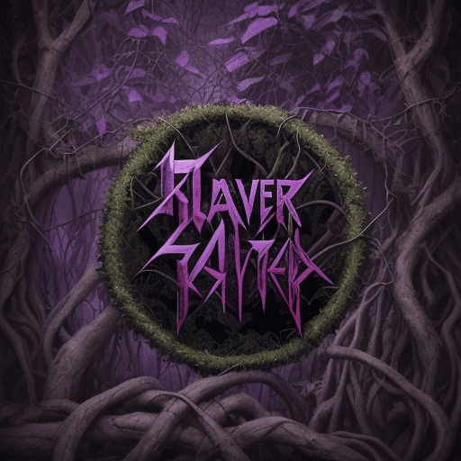 AI generated: words, NATURAL HABITAT, purple, vines, dark, forest, metal band logo, 80s metal, slayer, Metallica,