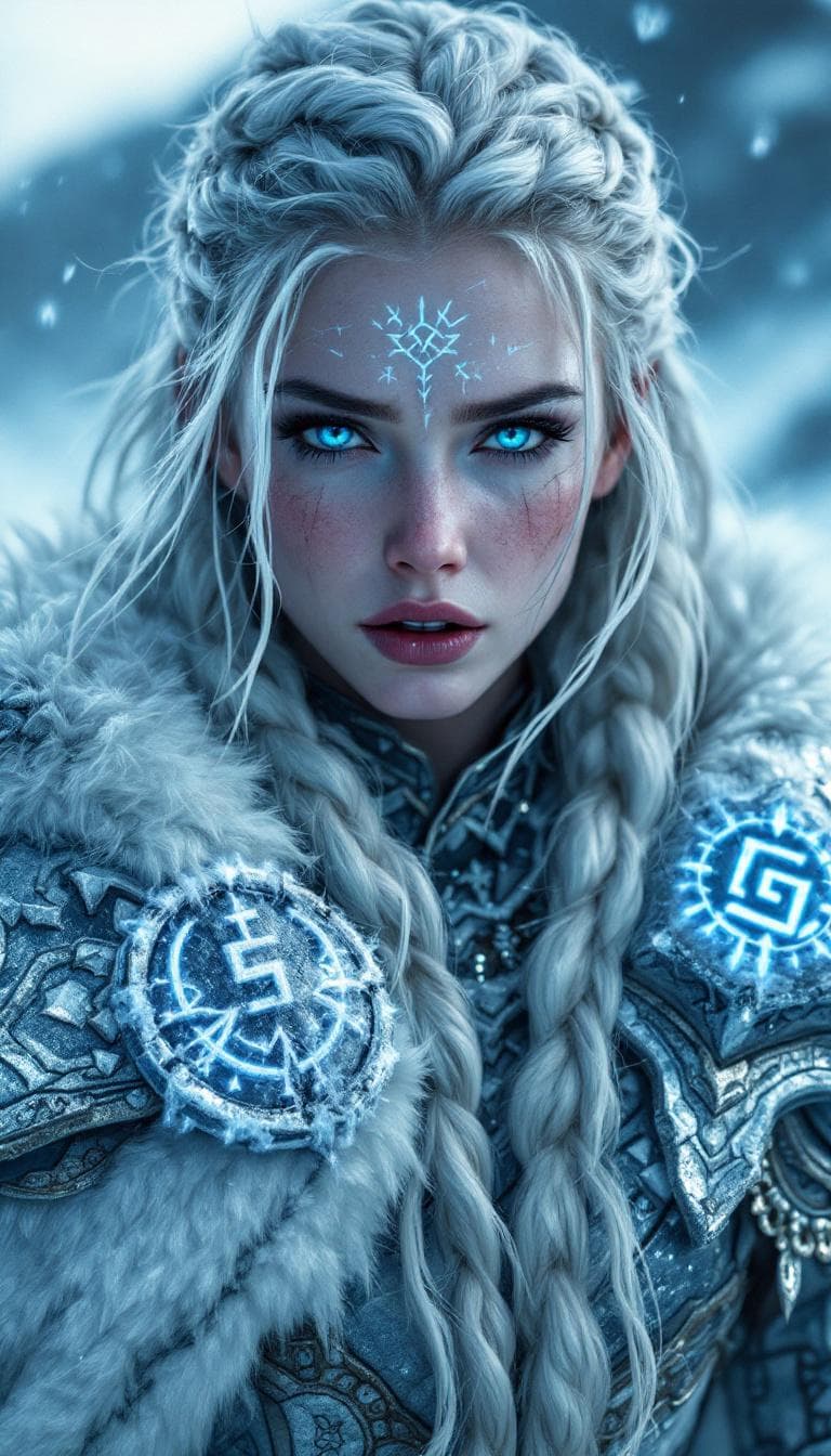 AI generated: Incredibly beautiful Norwegian with blue eyes, beautiful blue eyes, with perfect iriseslong eyelashe...