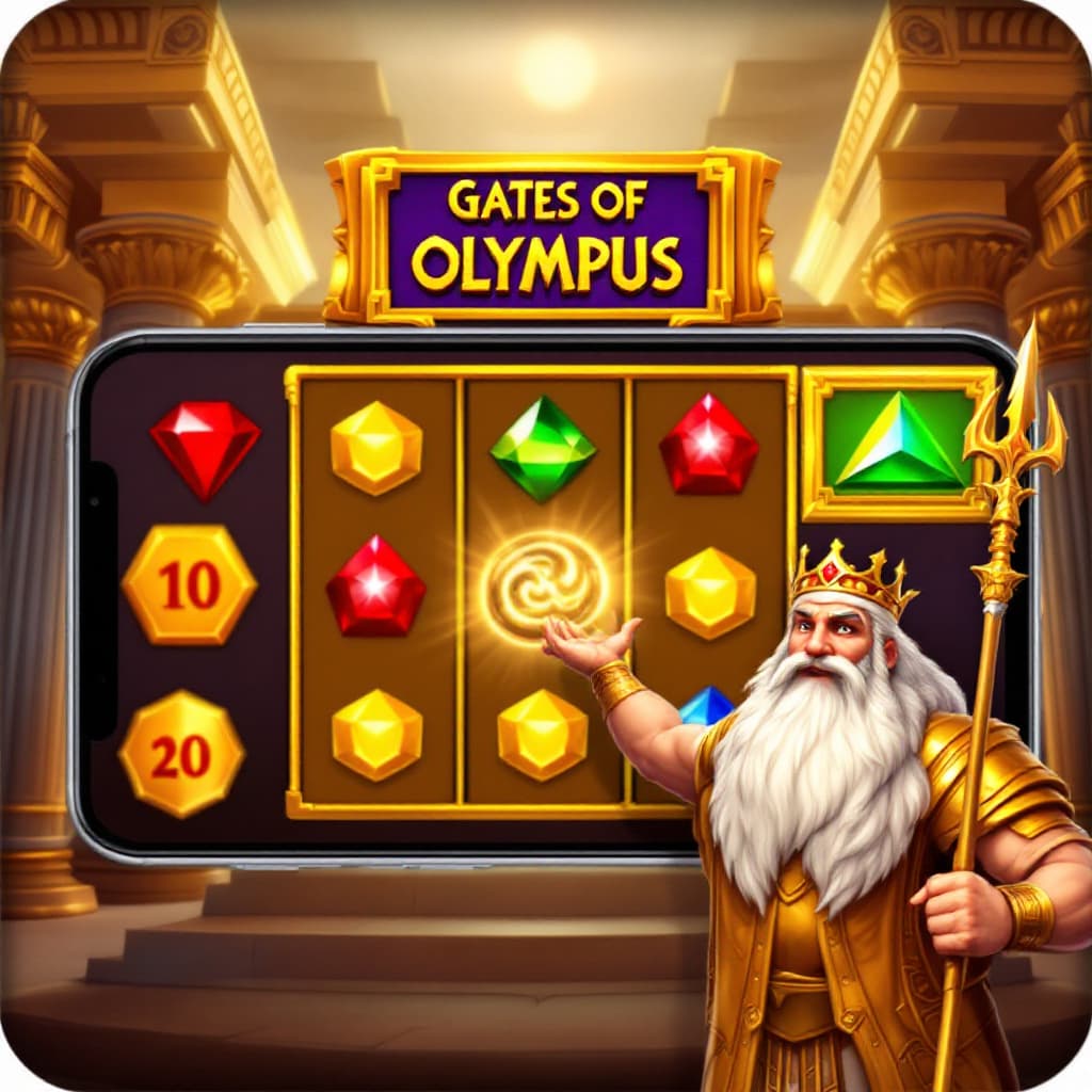 AI generated: The image is a digital illustration of the Gates of Olympus slot machine. The background of the imag...