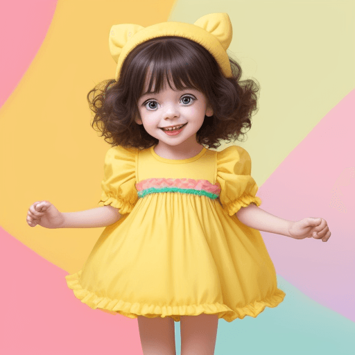 AI generated: happy little girl dressed in yellow comforts, cartoon style, cute, colorful