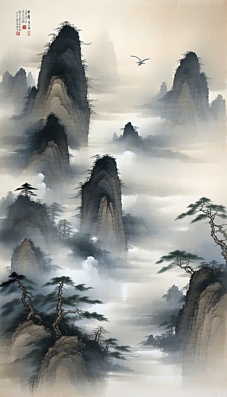 AI generated: soft lighting, traditional Chinese ink painting style, Song Dynasty scholar or Taoist, elegant and s...