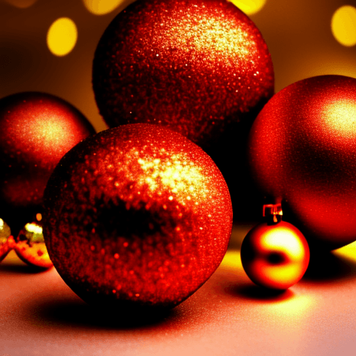 AI generated: red and gold Christmas balls on tree backgroud
