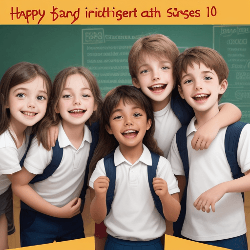 AI generated: happy boys and girls 10 years old in a light class best quality learn English language