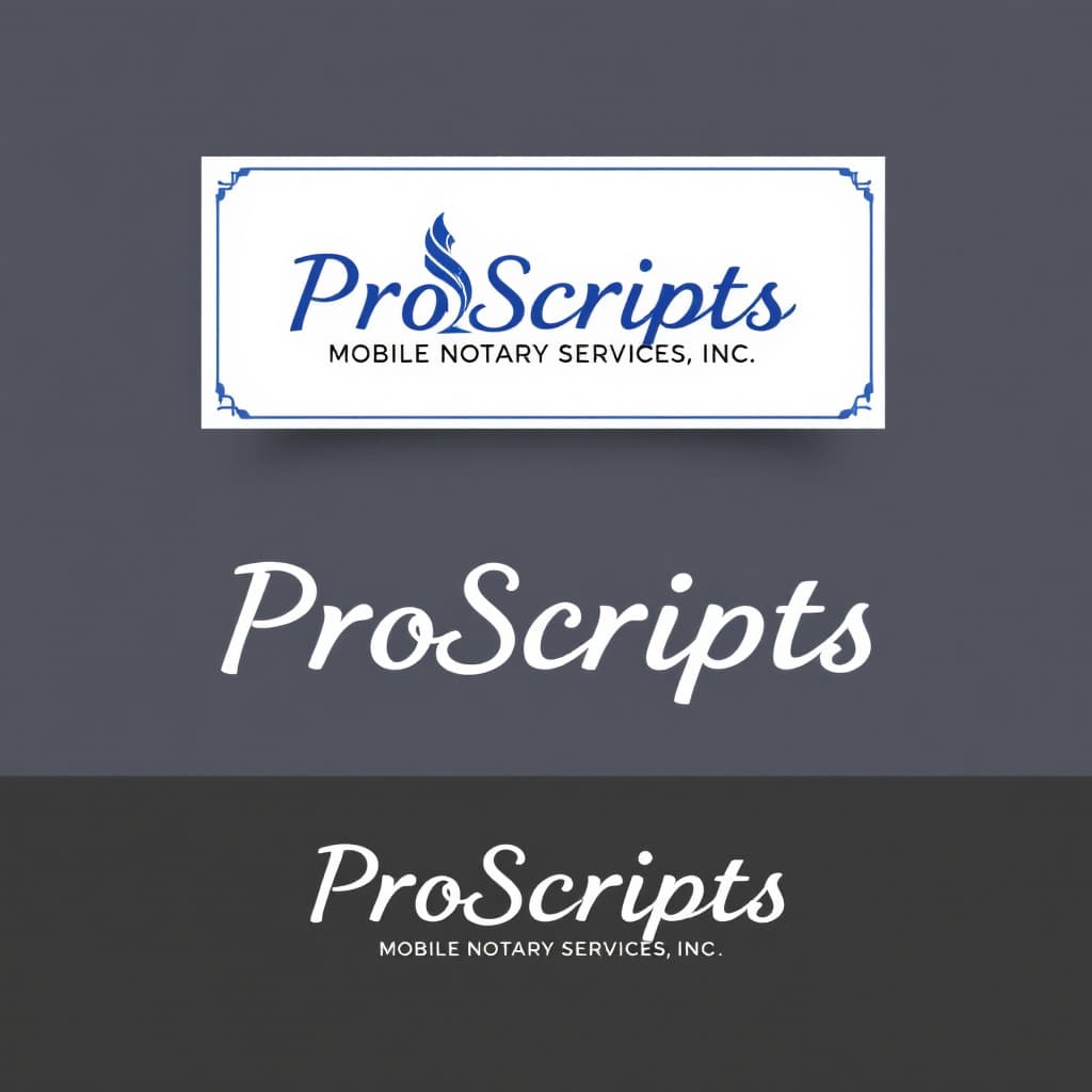 AI generated: Logo for a mobile notary business called ProScripts Mobile Notary Services, Inc. that is mutli-dimen...