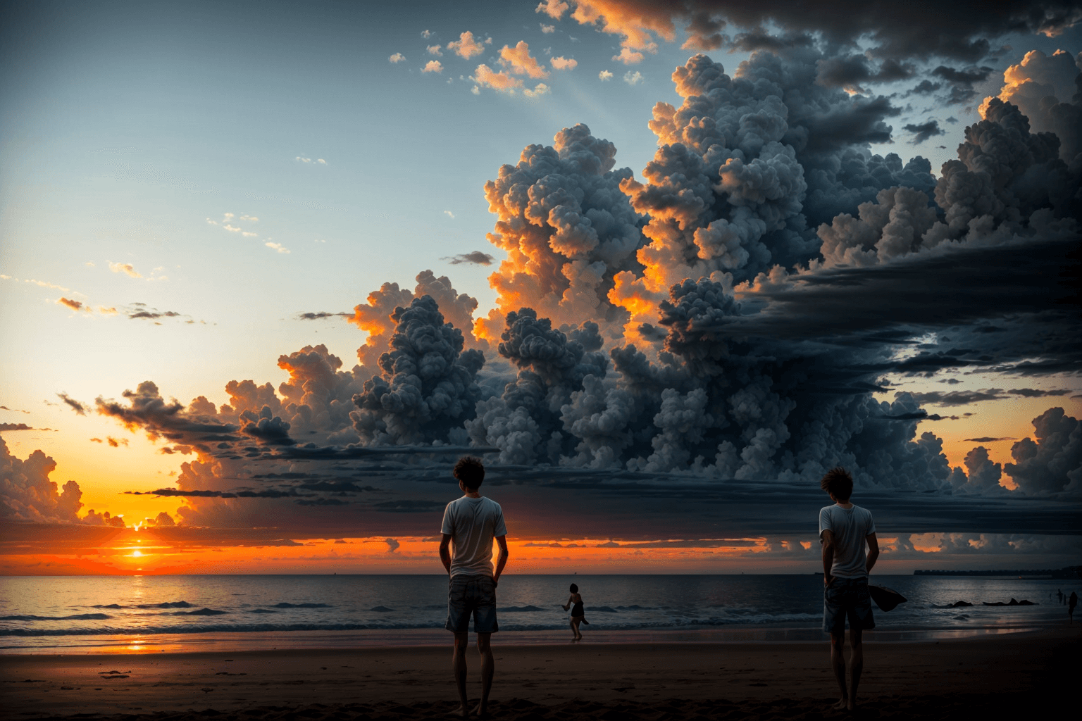 AI generated: Silhouette Sunset: Head to the beach in the late afternoon and capture the stunning silhouettes of p...