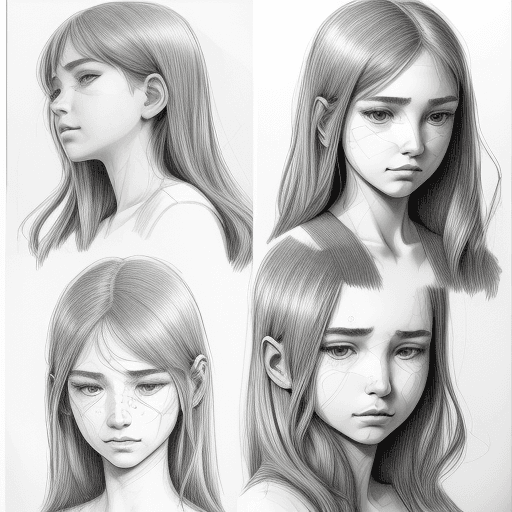 AI generated: drawing, ball pen 
sketch, girl, in the style of distinctive noses, detailed character illustrations...