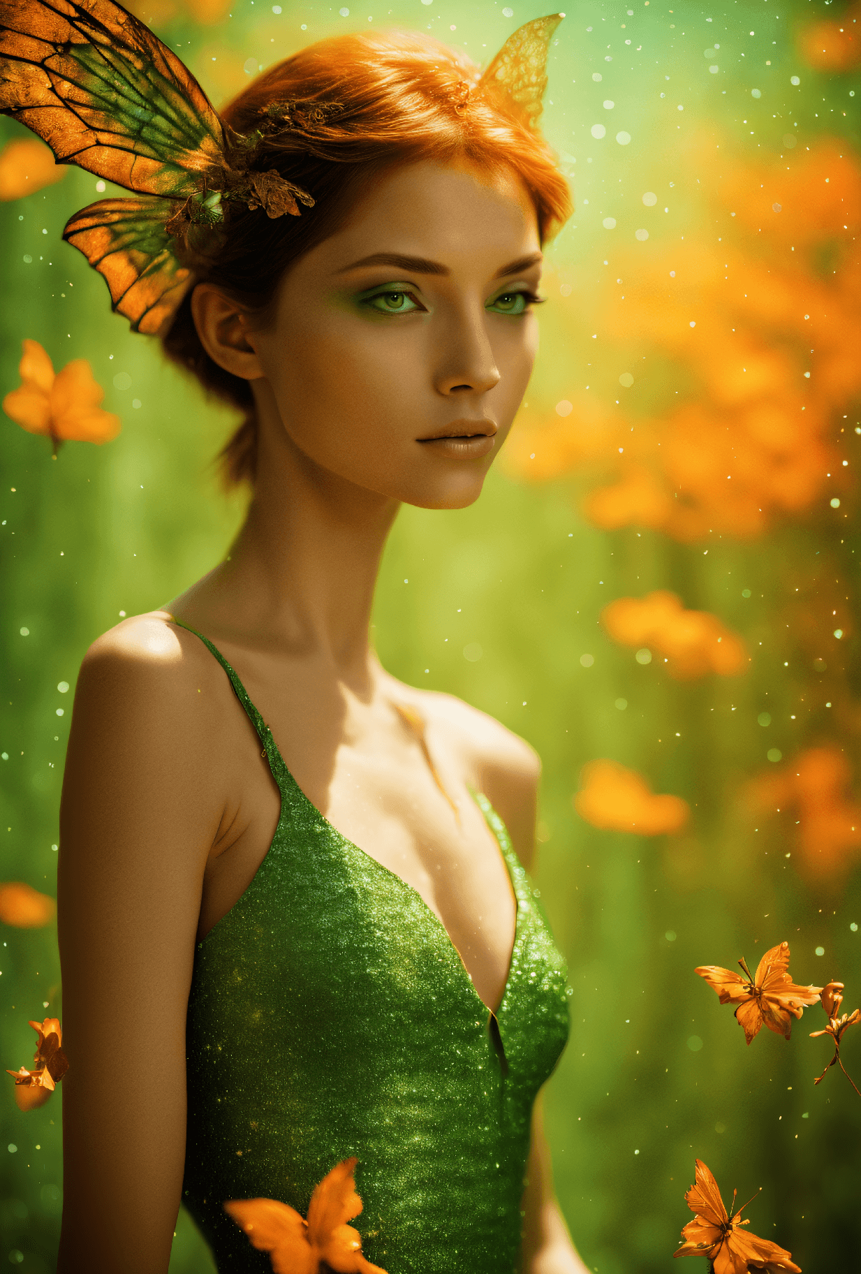 AI generated: dreamscape photograph, stylized, low angle shot of a (young woman, very thin, small breasts, abs, pu...