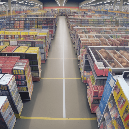 AI generated: huge, large, retail store, walmart, nostalgic, liminal, arial view