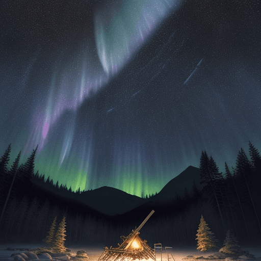 AI generated: Hyper realistic ground level watercolor template for nature magazine cover of night sky phenomena, c...