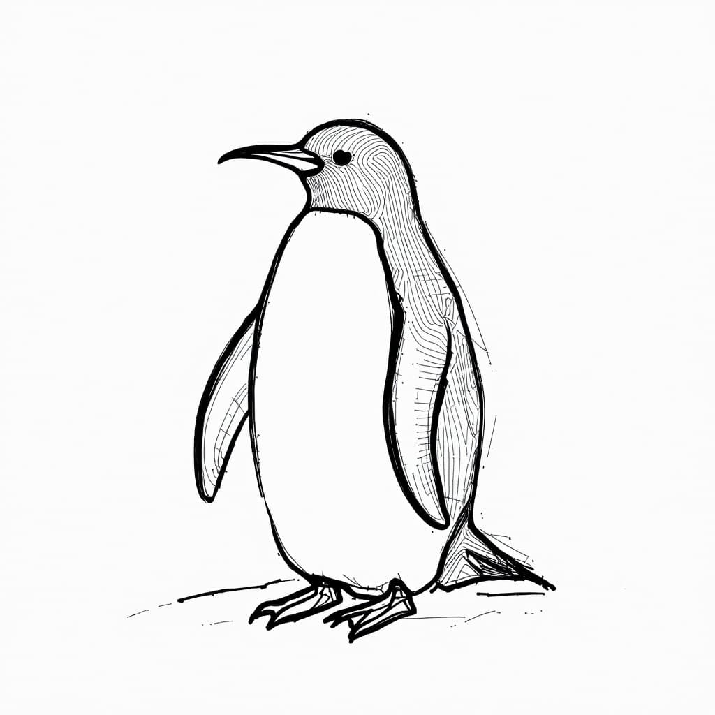 AI generated: A drawing of a Penguin NFT Series  in one-line drawing, figure outline only, single line, simple, in...