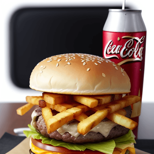 AI generated: Create the ultimate burger experience with this prompt. Imagine a towering burger with perfectly gri...