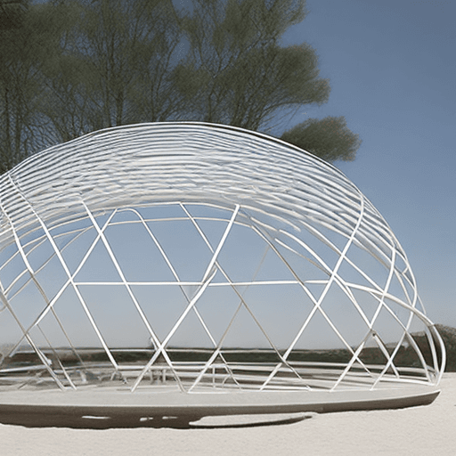 AI generated: "Behold a marvel of design—an egg-shaped tent structure that emanates a soft glow. Crafted from alum...