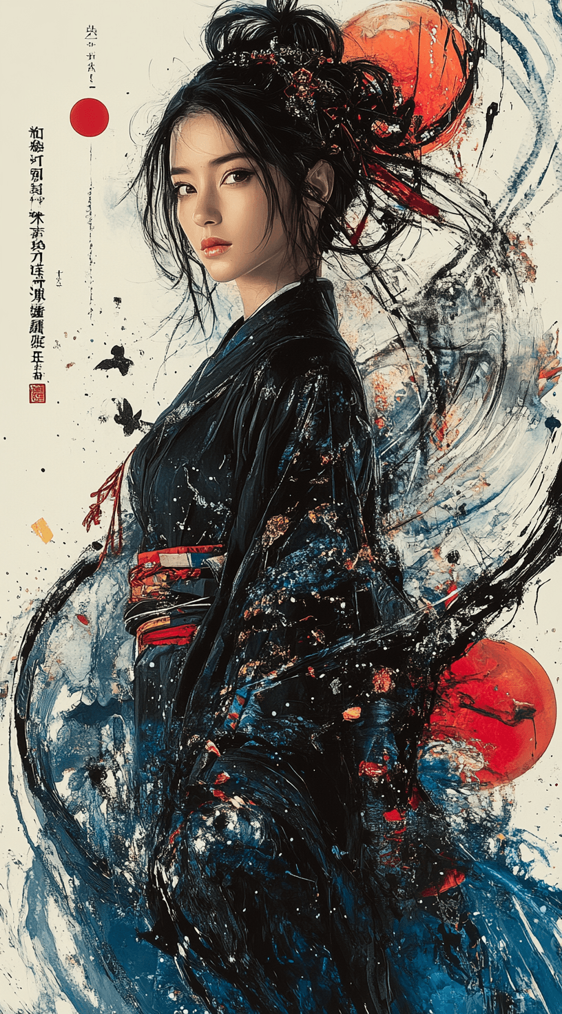 AI generated: Movie poster featuring a female character in a striking palette of black, white, and blue, in the st...