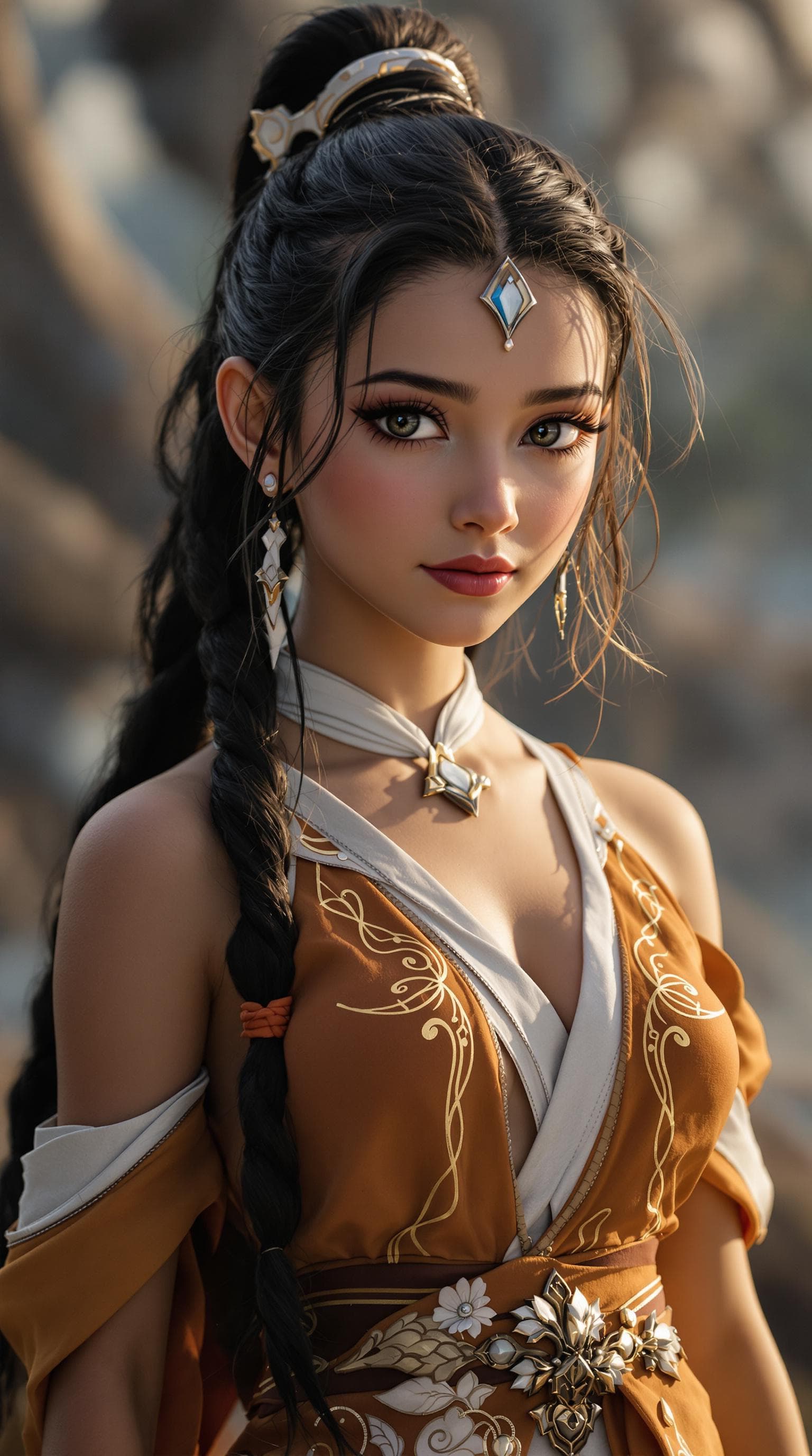 AI generated: a professional photo of a exceptionally of the most beautiful Katara age 16 (full body), (futuristic...