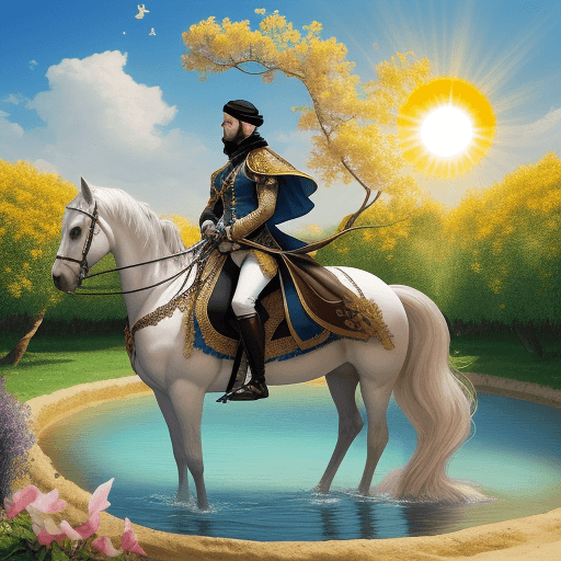 AI generated: Photo of arabic cavalier whit your Best horse in paradis whit watter, arbre flower and buterfly, whi...