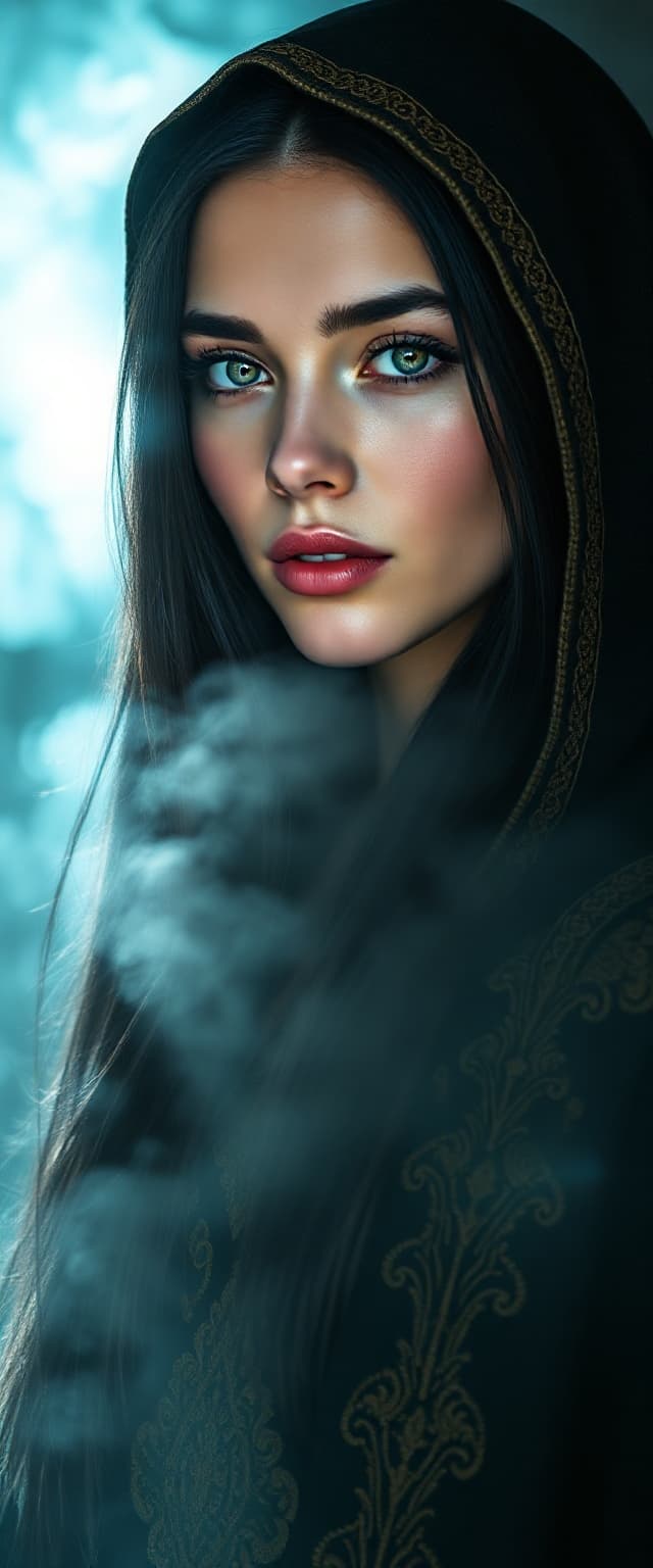 AI generated: "Epic, modern, future-themed full-body portrait photograph depicting a slender Irish supermodel, ear...