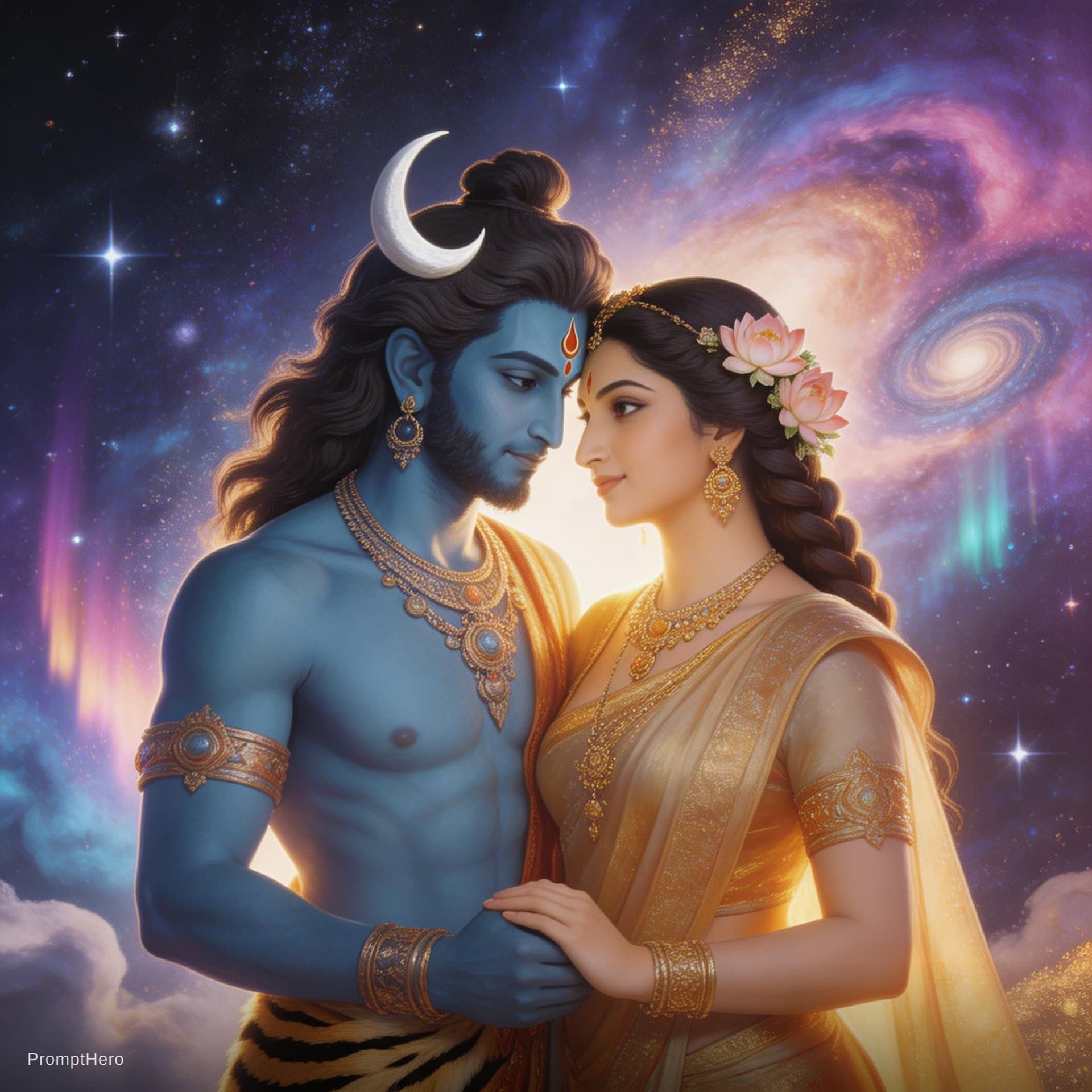 AI generated: Arthanaeeswarar romance more cosmic background 