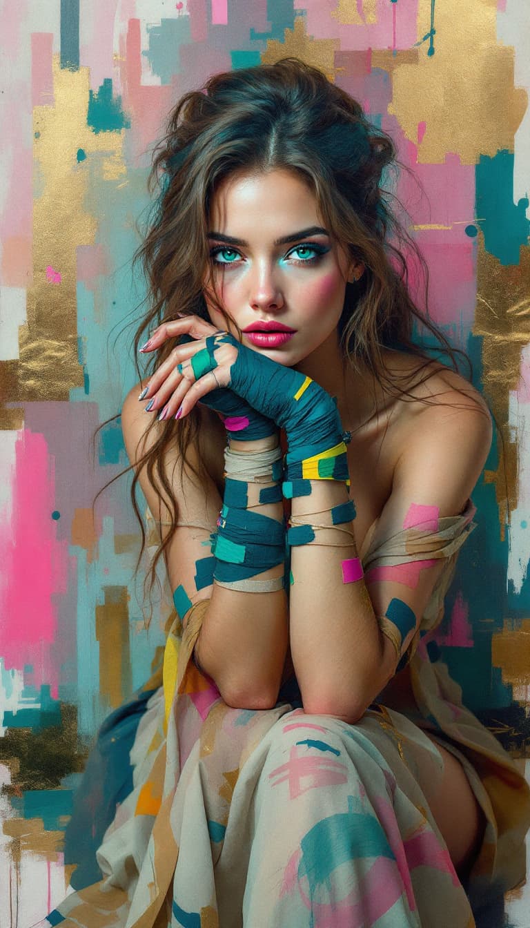 AI generated: "Introspective Musician in a Spectrum of Hues": A mesmerizing abstract painting captures the essence...