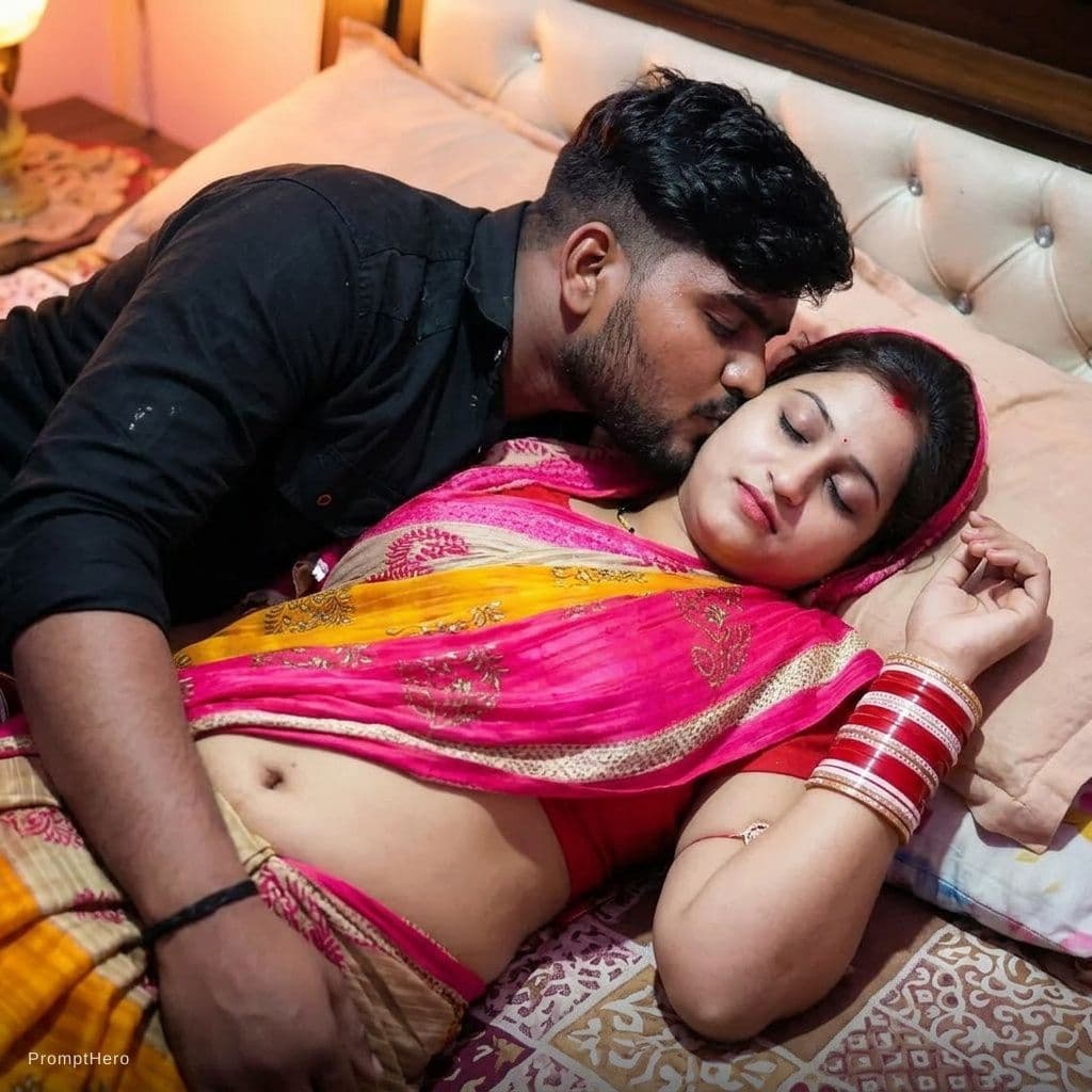 AI generated: Bed Sleeping Pose lip Kiss just showing belly