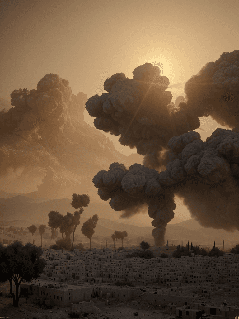 AI generated: Photo of a ultra realistic palestine war against Israel's zionism, dramatic light, pale sunrise, cin...