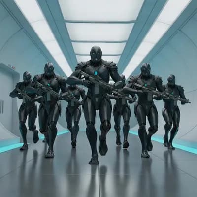 AI generated video: A cinematic, ultra-realistic sci-fi corridor scene inside a sleek alien facility. The environment is...