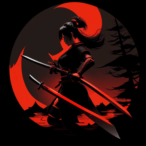 AI generated: the samurai at night with her sword, in the style of screen printing, epic fantasy scenes, comiccore...