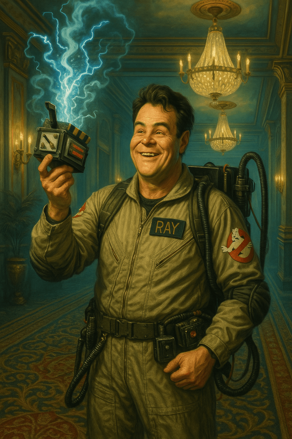 AI generated: A detailed illustration of Ray Stantz, the iconic character from the 1984 film Ghostbusters directed...