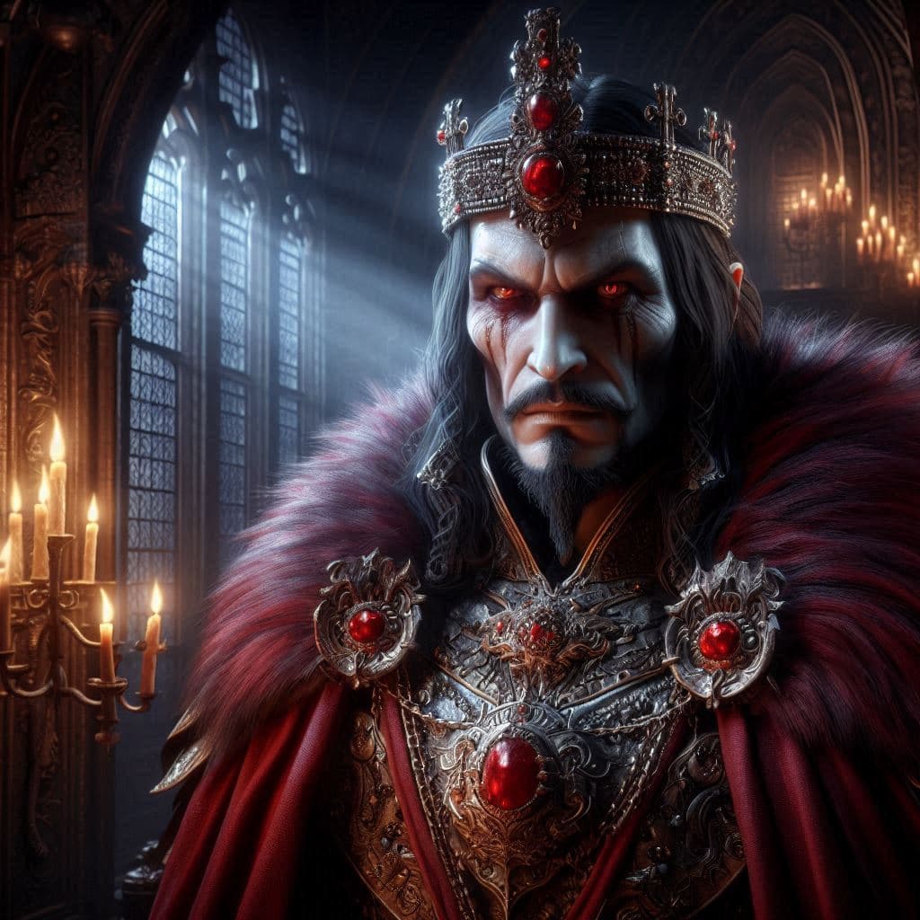 AI generated: an ultra-realistic, legendary portrait of Vlad the Impaler, capturing his fierce, piercing gaze and ...