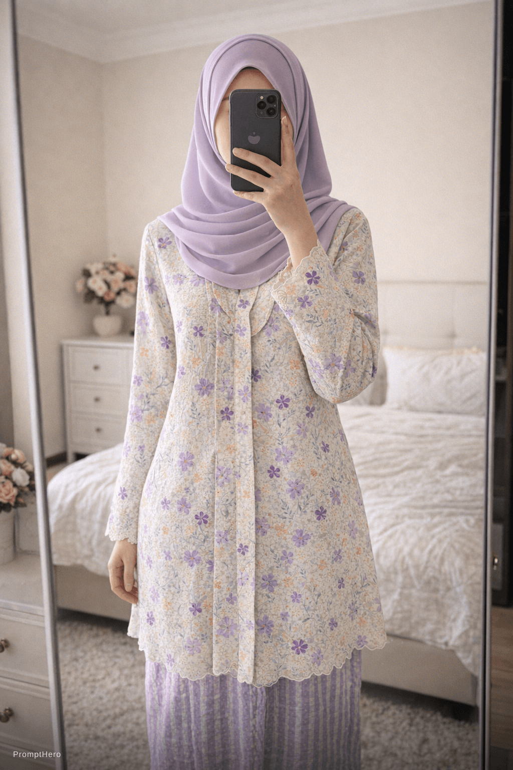 AI generated: chat gpt buatkan saya prompt untuk baju ni... saya nak model berdiri depan cermin tengah mirror self...