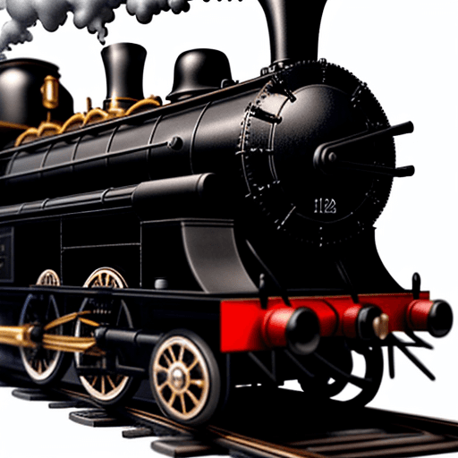 AI generated: A 1920s steam locomotive model crafted in black metal with meticulous detail, vector graphics