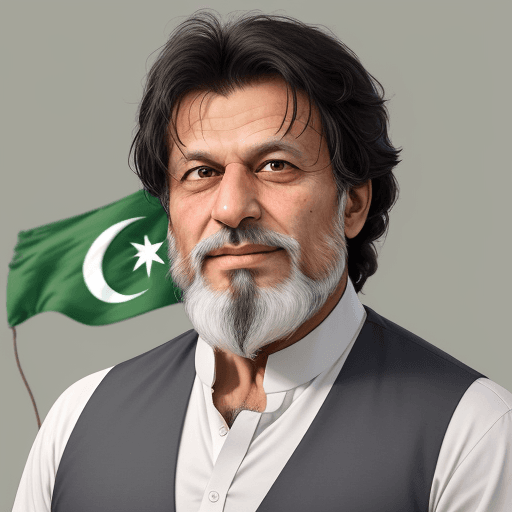 AI generated: Generate a photorealistic portrait of a imran khan  with beard and pakistani flag middle-aged adult ...