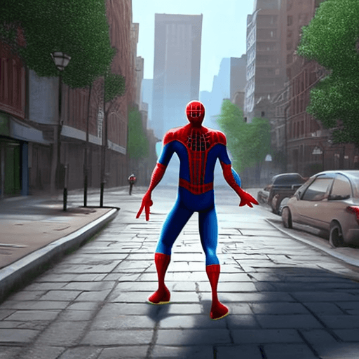 AI generated: 4d animation,focused,detailed, realistic,uhd,Spiderman is walking on the sidewalk of a dirty street,...
