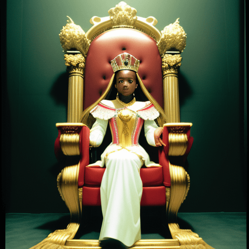 AI generated: Kodak disposable photography of young queen sit on her throne, 16k, --ar 3:4