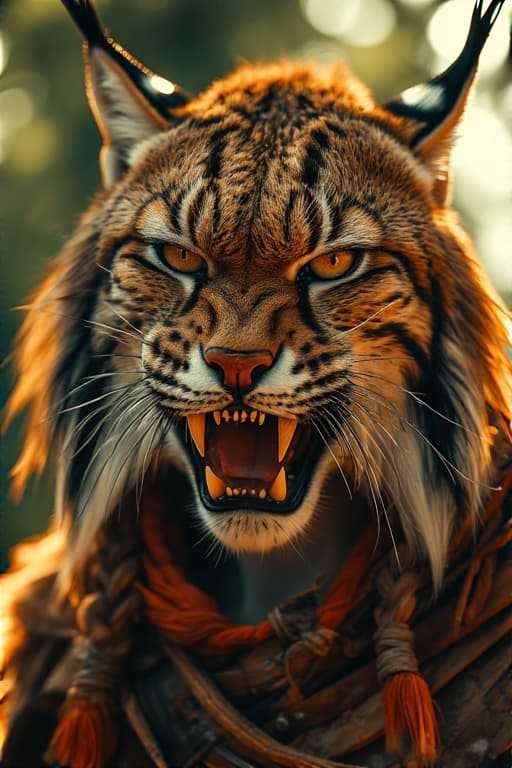 AI generated: portrait of a lynx man, gardener of dragonkind, vibrant color grading, epic fantasy