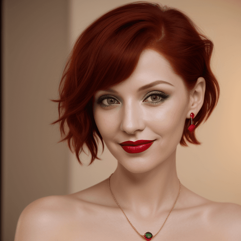 AI generated: hyper realistic headshot photo of a 30 year old stylish, woman,  elegant, short red hair, slim, skin...