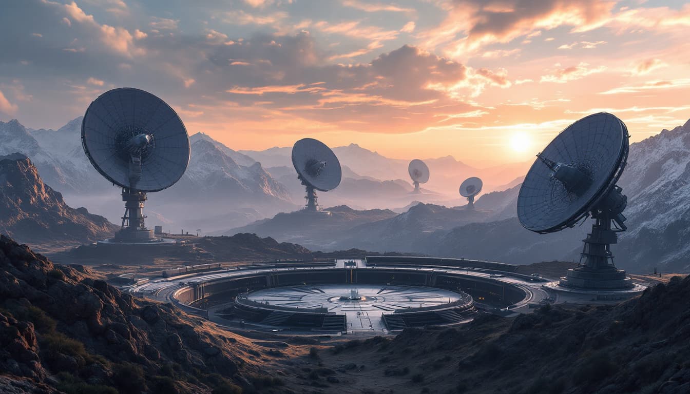 AI generated: An open view of the war operations control center in the heart of the mountains, with large radars r...