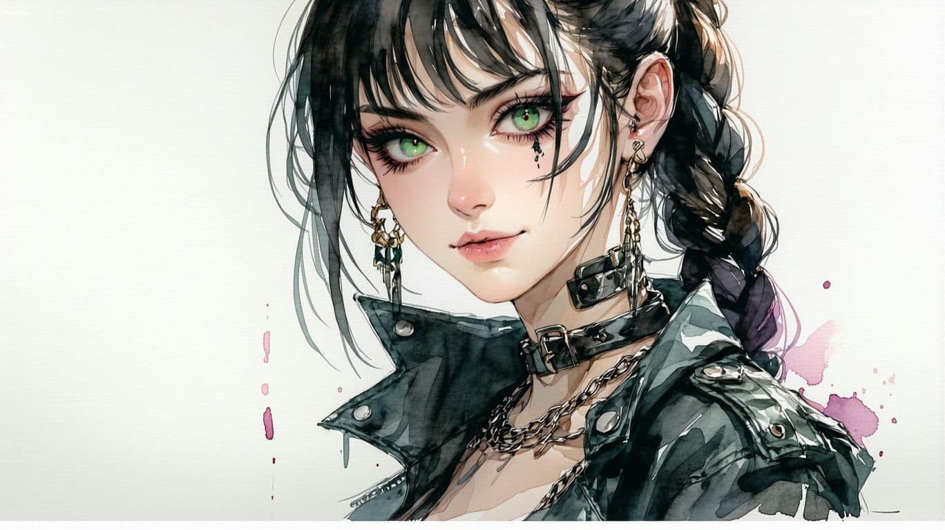 AI generated:  water colur illustration ((anime) ), anime full body Symbolist ink wash painting of a 24-year-old Y...