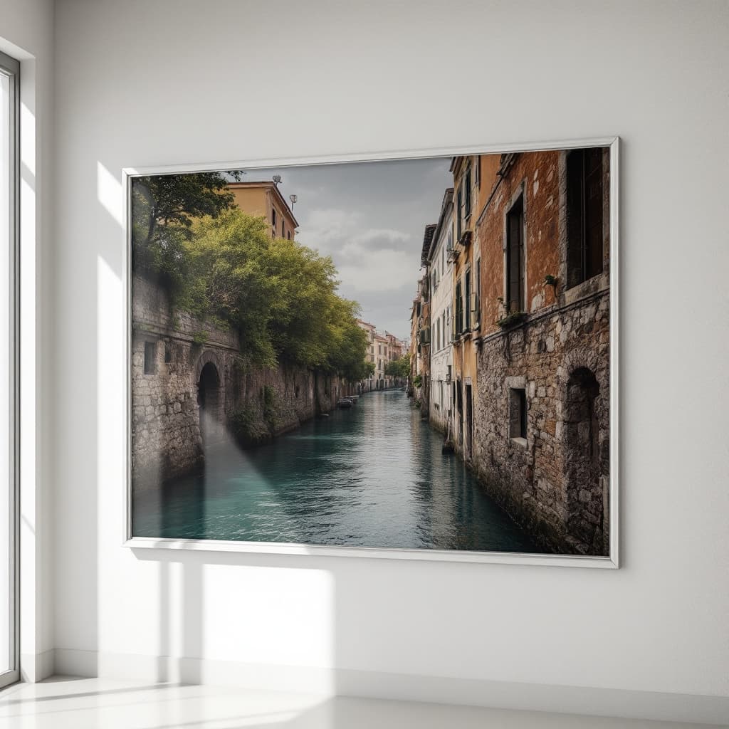 AI generated: mais fotos de mockups, quadros nas ruas super realista com luzes especiais, em quadros brancos outdo...