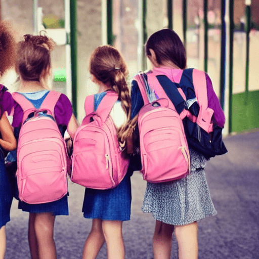 AI generated: 5 cute girls with schoolbag goes to school,they are very happy