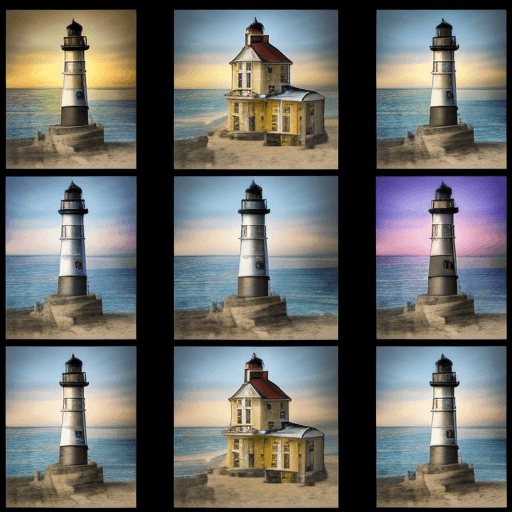 AI generated: a collage of a light house in mosaic, in the style of andrew atroshenko,  jpg