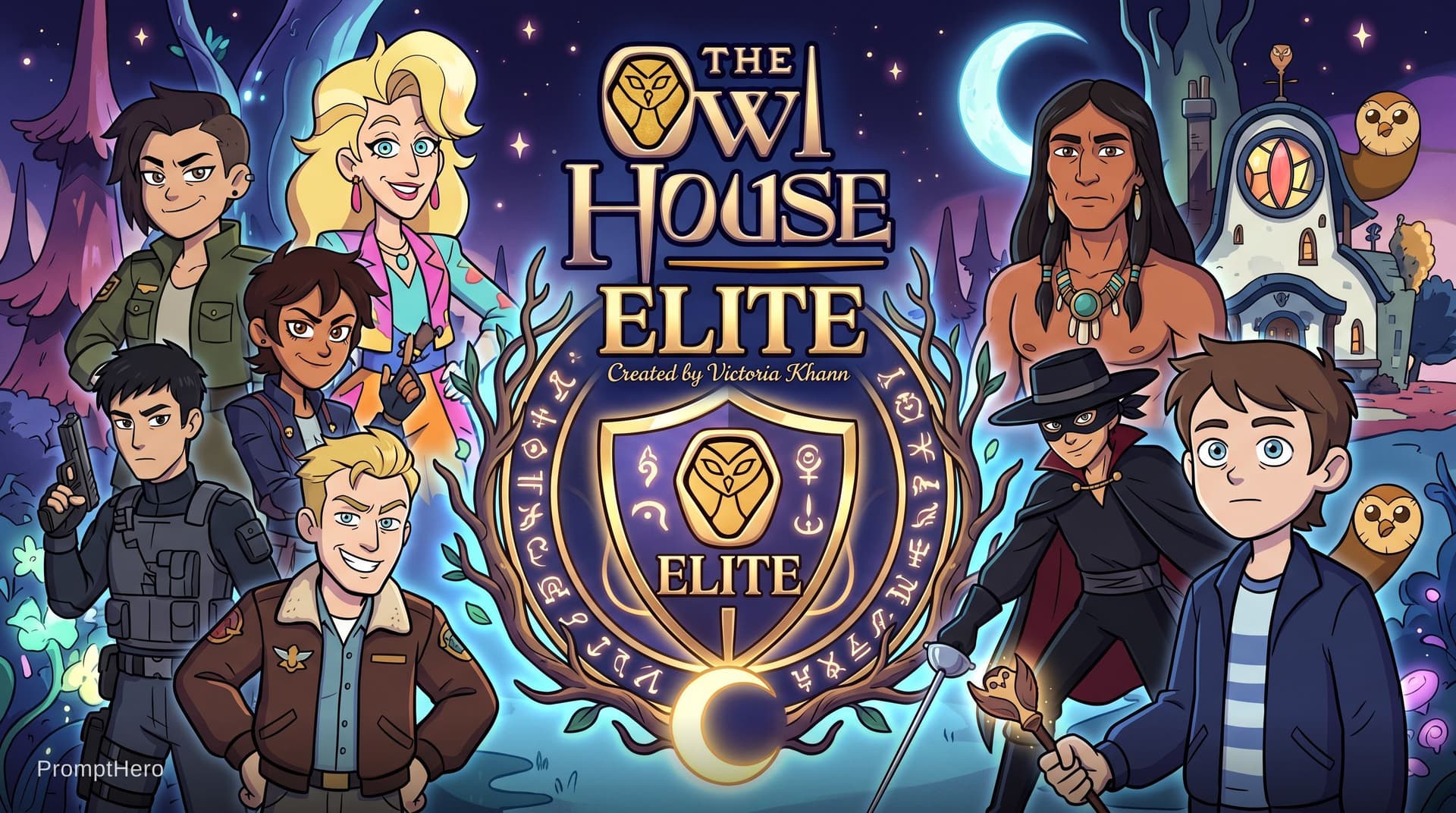 AI generated: The Owl House Elite logo, created by Victoria Khann, featuring a teenage boy Peter Pinkerton with a ...