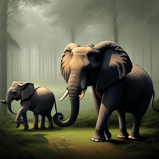 AI generated:  an elephant in a forest with animals